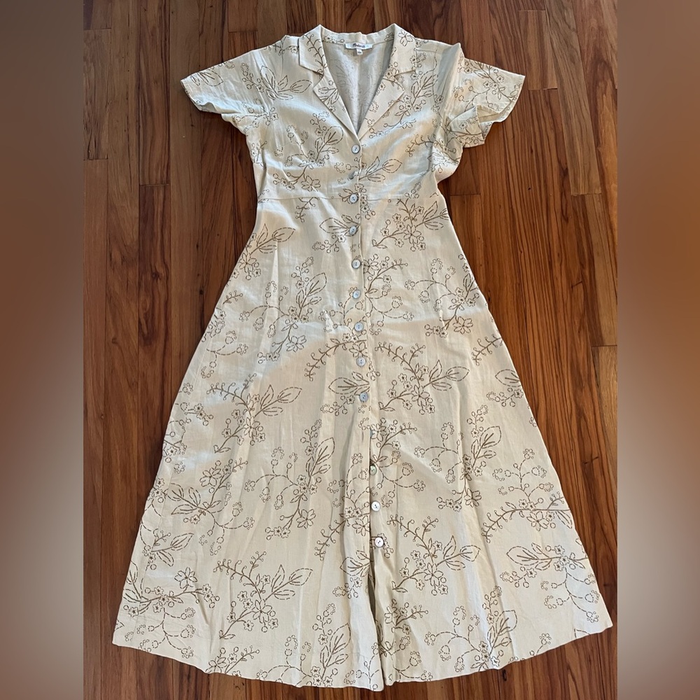 Madewell Cream Floral Button Down Dress